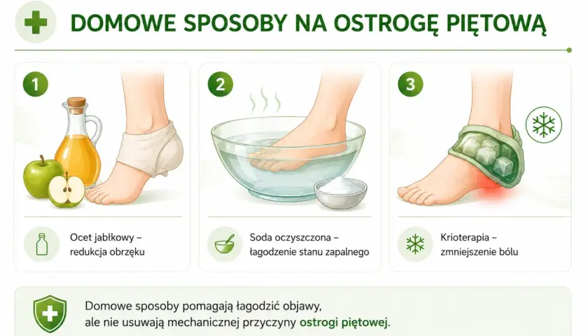 Domowe sposoby na ostrogi piętowe: ocet jabłkowy, soda oczyszczona i krioterapia. Jak leczyć ostrogi piętowe domowymi metodami.